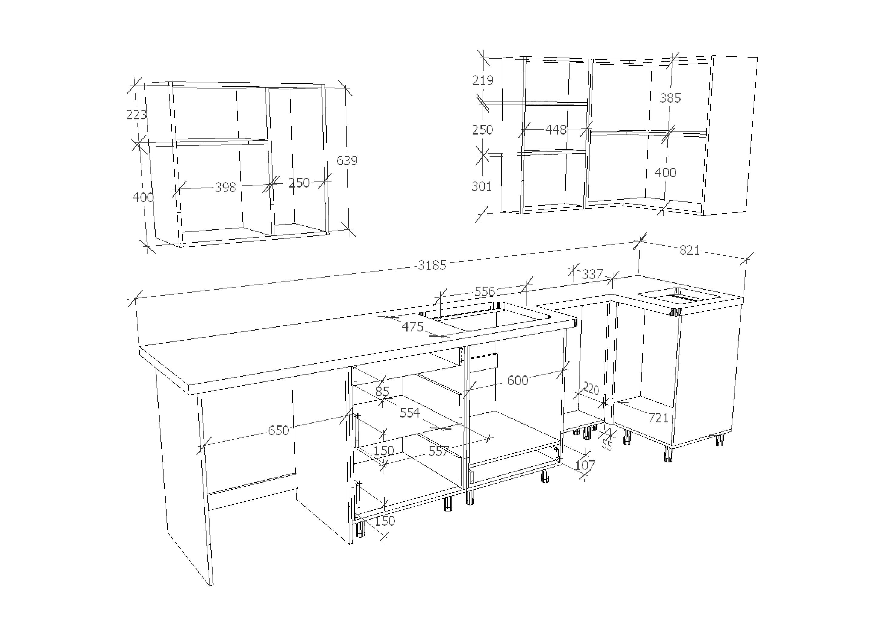 размеры деталей кухонных шкафов для распила
